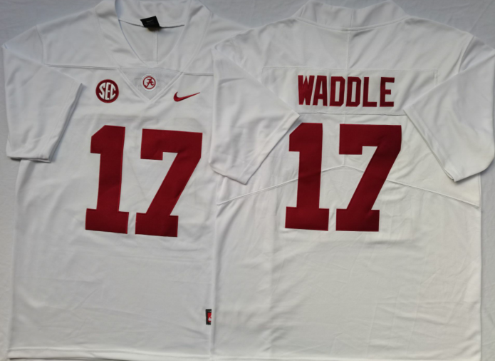 Men's Alabama Crimson Tide Jaylen Waddle #17 White Jersey